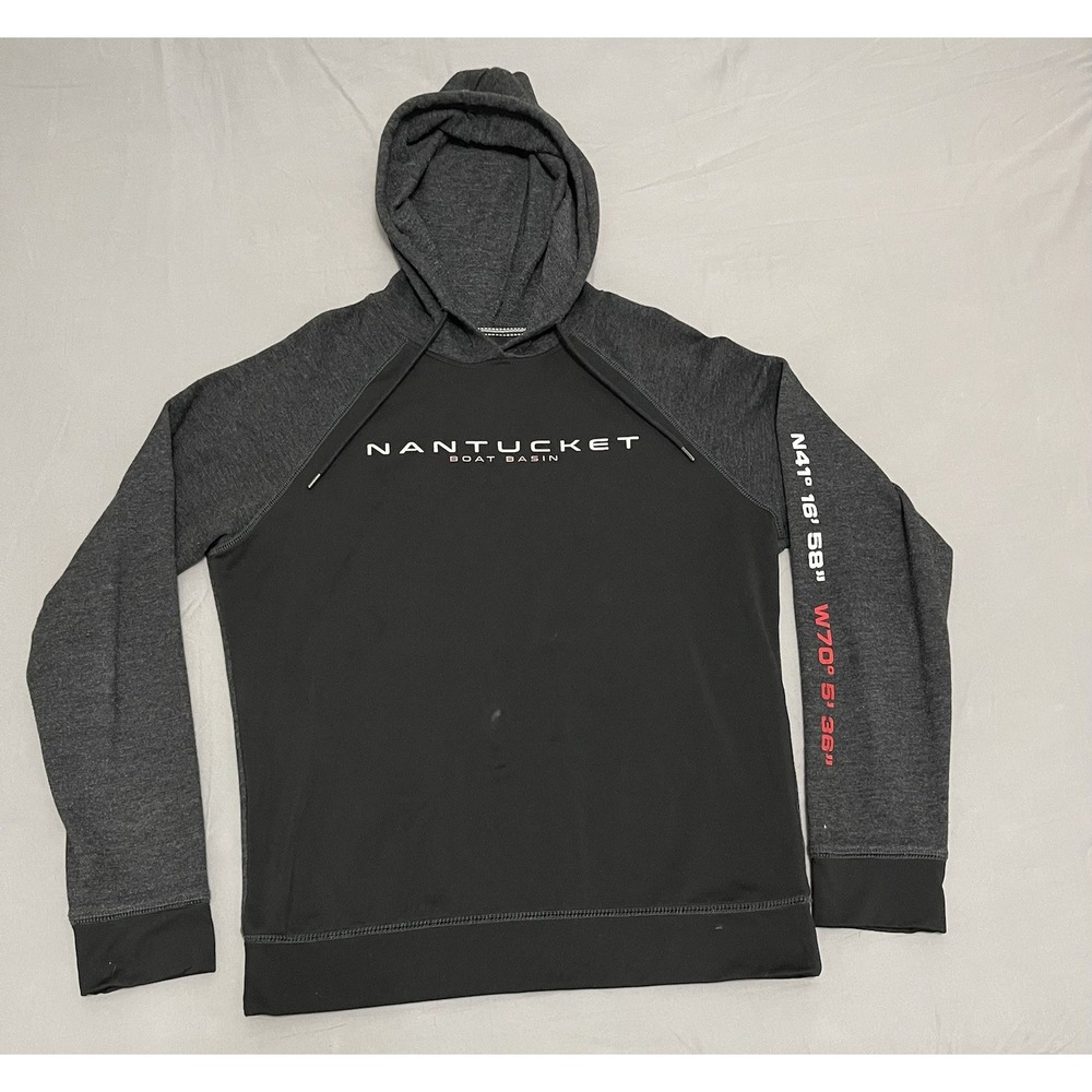 Camp David Nantucket Boat Basin Black Gray Hoodie Sweatshirt Men's Medium